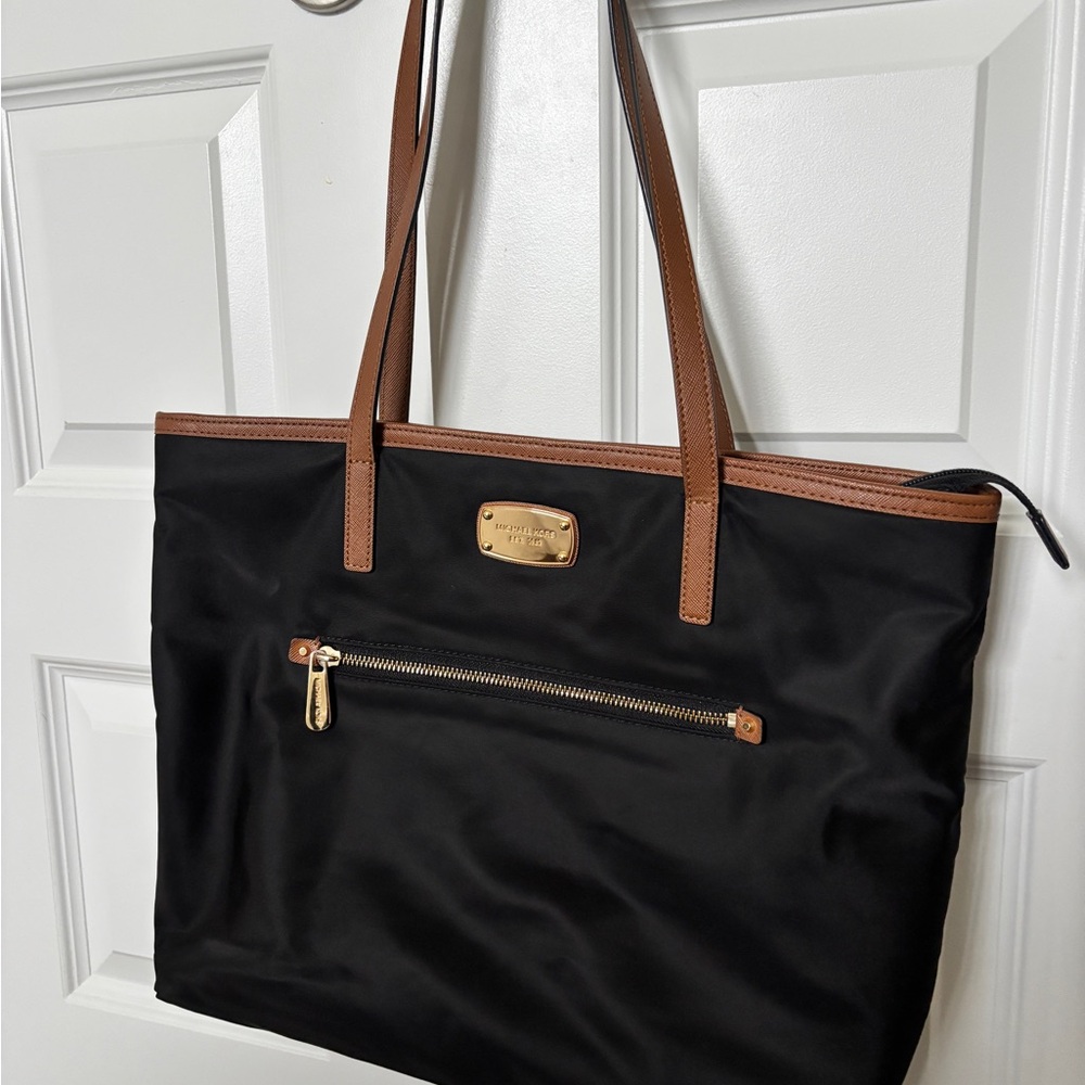 Michael Kors Black and Brown Tote Bag with Leather Accents